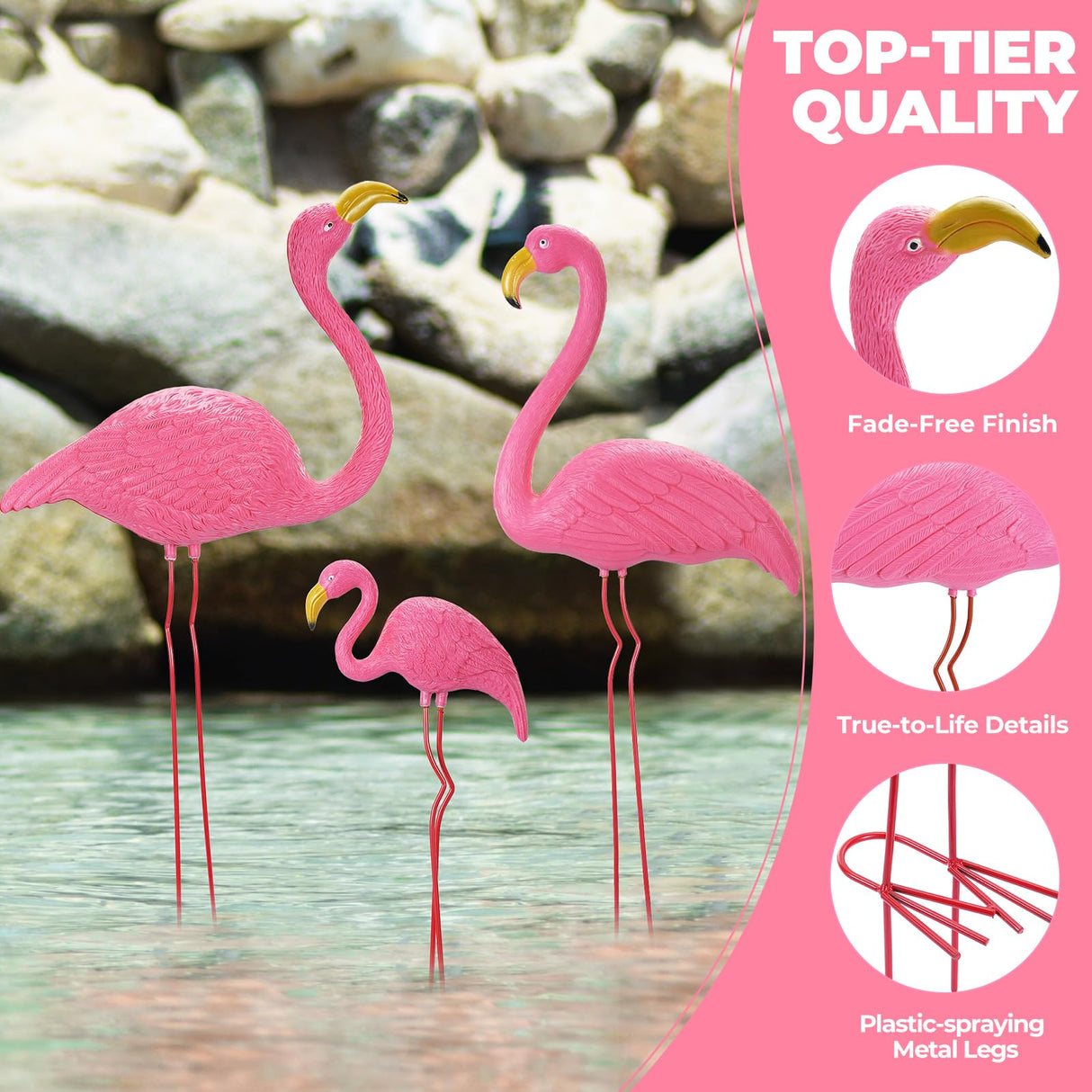 Ohuhu Family Flamingo Yard Ornaments, Set of 3 (32", 31", 19"), Pink