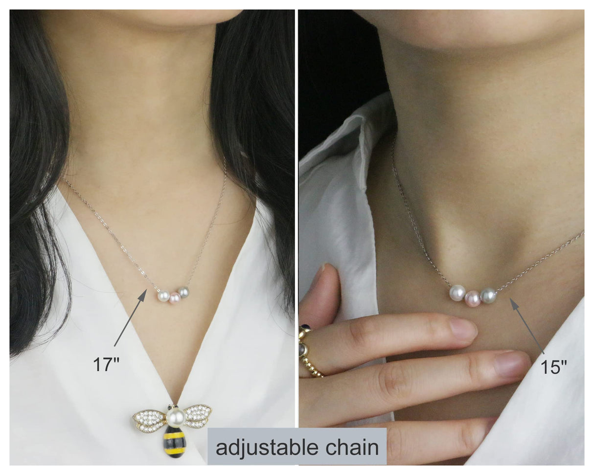 Sereney Sterling Silver Grandma Necklace as Christmas Gifts for Grandma, 3 Generations Necklace for Mom Gigi Gifts, Pearl Strands Necklaces Grandmother Jewelry, Nana Gift for Mom from