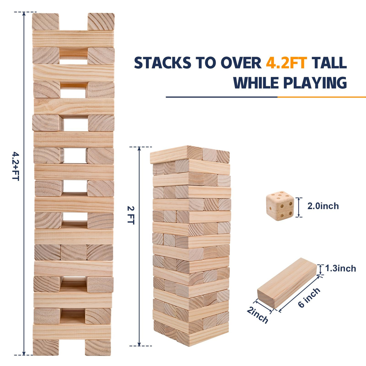 Megwoz Giant Tumble Tower Games for Kids and Adults 57 Blocks New Zealand Pine Wooden Blocks Stacking to Over 4.2FT Family Game for Indoors Outdoors Yard Games for Family