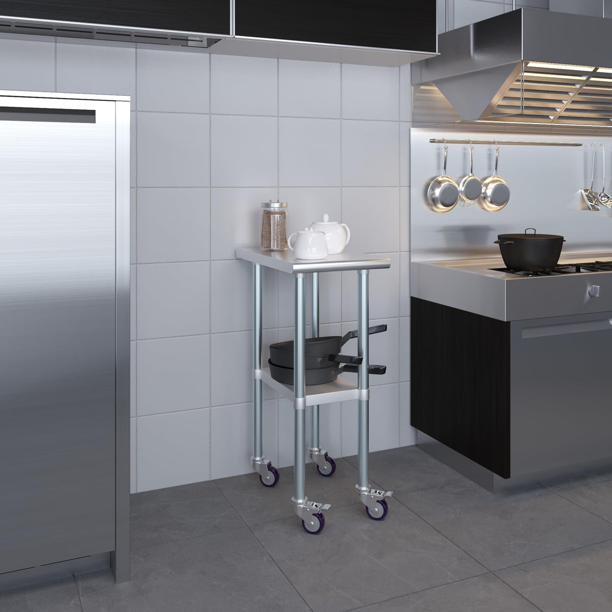 AmGood 24 in. x 15 in. Stainless Steel Work Table with Wheels | Metal Kitchen Food Prep Table | NSF