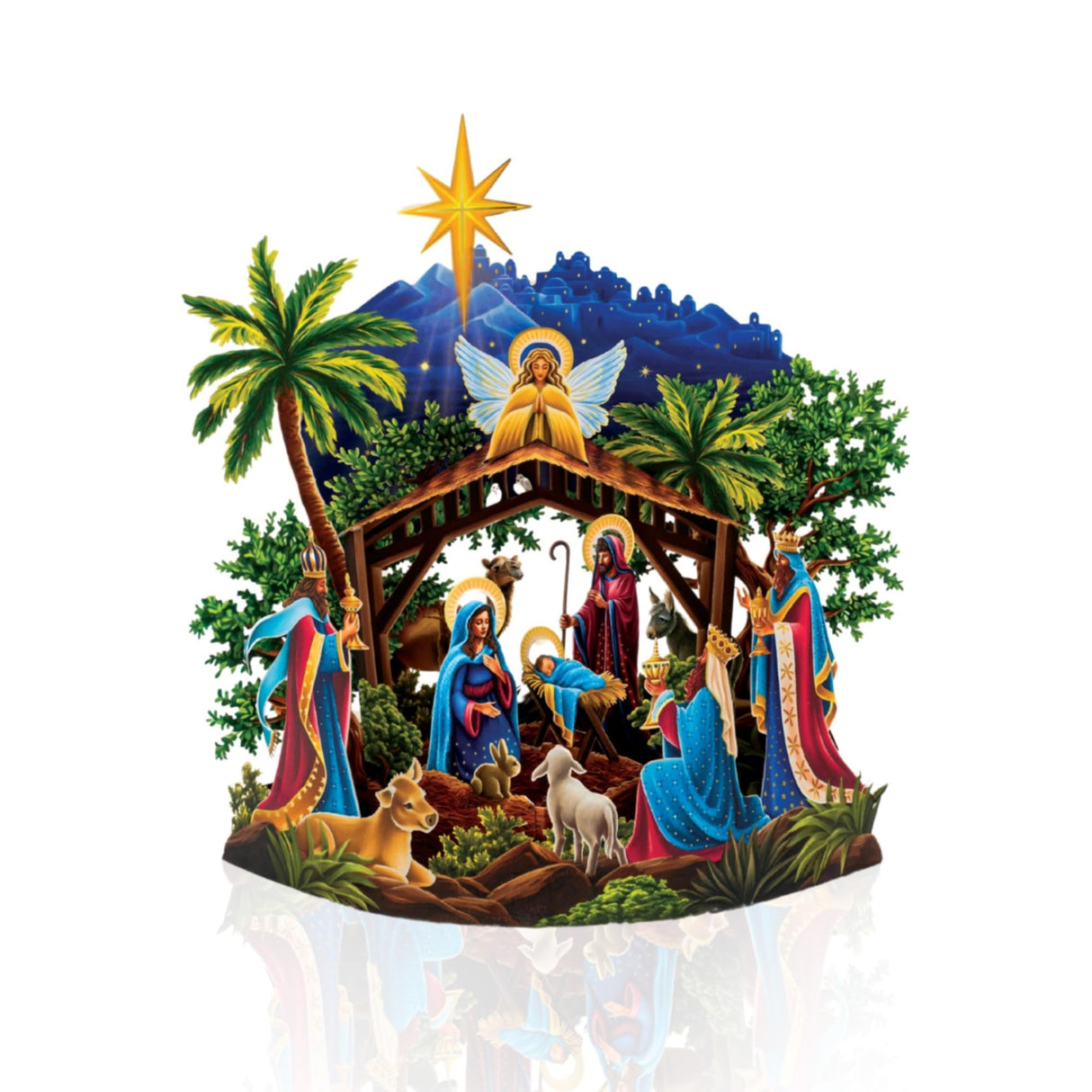 Freshcut Paper Pop Up Cards, 15 Inch Starlit Nativity, Pop Up 3D Greeting Cards, Paper Nativity Scene Decoration, Christmas Card, Holiday Card, Blank Notecard & Envelope