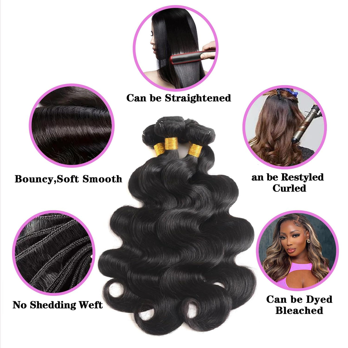 12A Human Hair Bundles 18 20 22 24 Inch Body Wave Bundles Human Hair 100% Unprocessed Brazilian Virgin Hair Body Wave 4 bundles Deals Human Hair Extensions Quick Weave For Black Women Natural Black