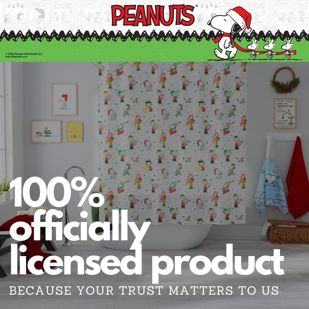Franco Peanuts Holiday Christmas Bath Microfiber Shower Curtain, 72x72, (Officially Licensed Product)