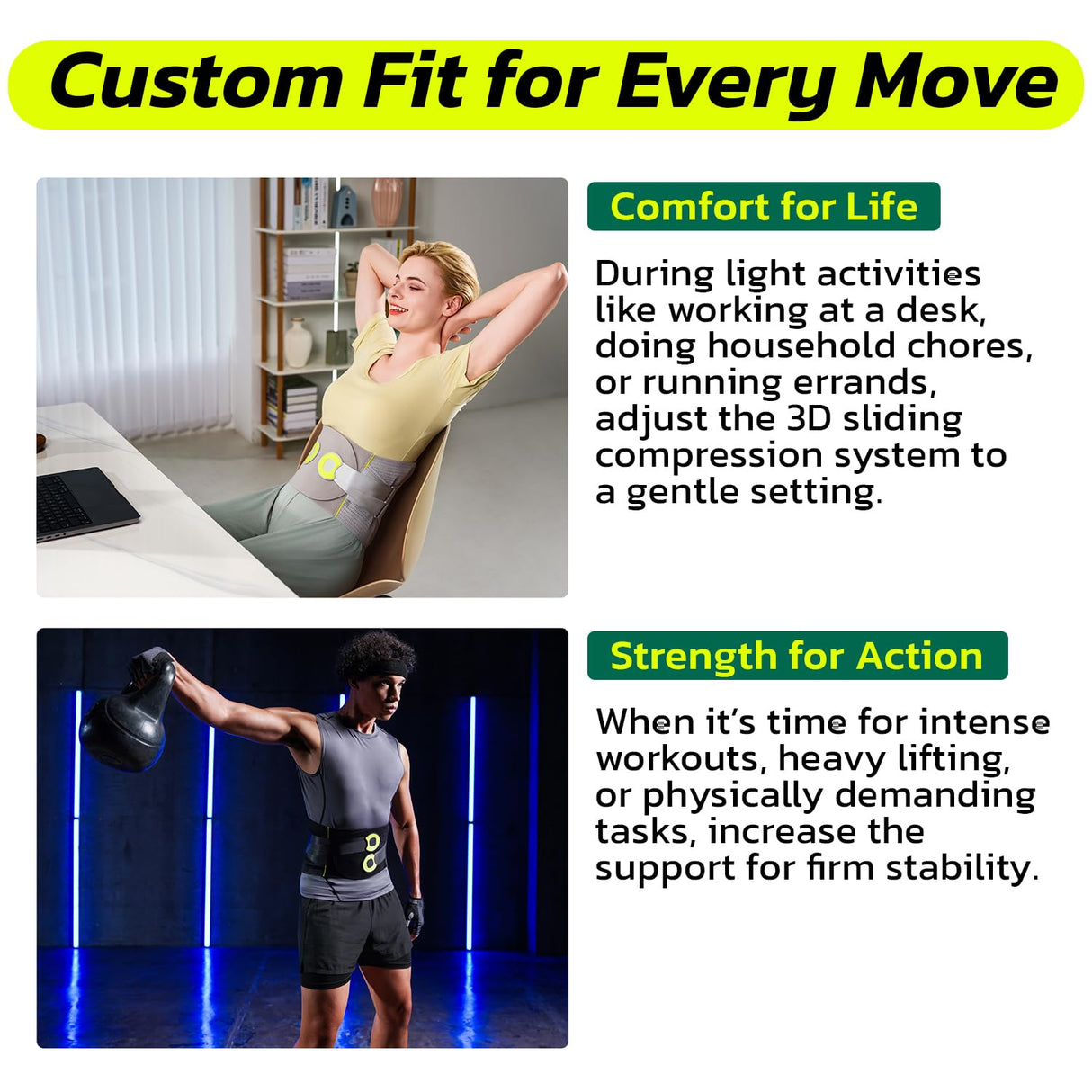 aoFIT Back Brace for Lower Back Pain Relief with 360-Degree Biochemical Hug Support, Back Support Belt for Men and Women, Soft Breathable Fabric Lumbar Support for Herniated Disc, Sciatica L