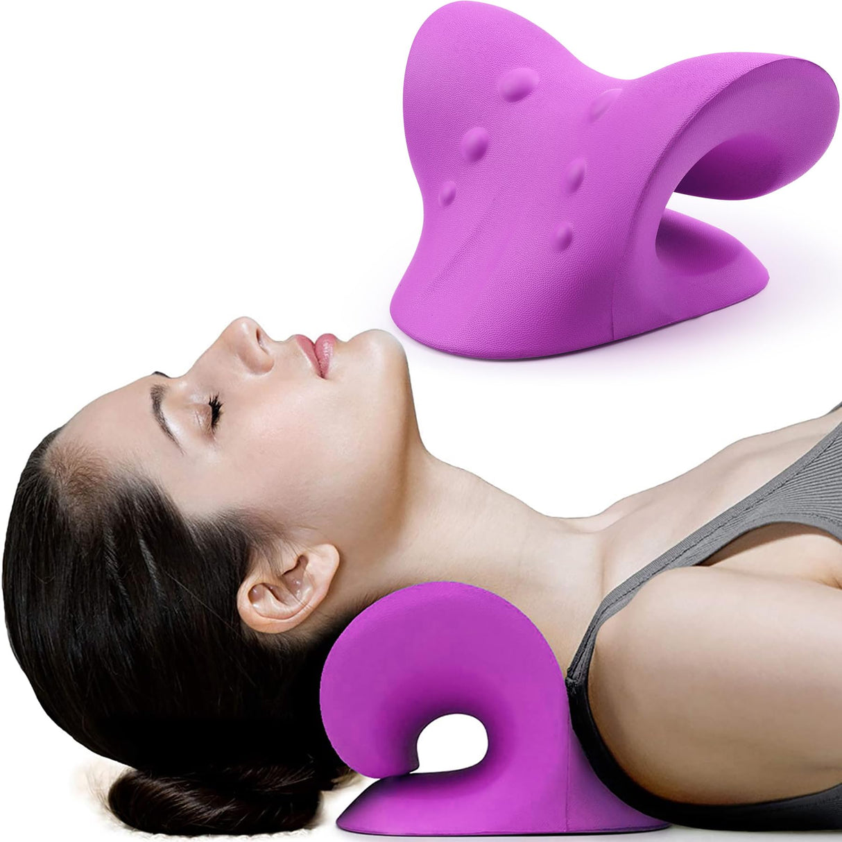 RESTCLOUD Neck and Shoulder Relaxer, Cervical Traction Device for TMJ Pain Relief and Cervical Spine Alignment, Chiropractic Pillow, Neck Stretcher (Purple)