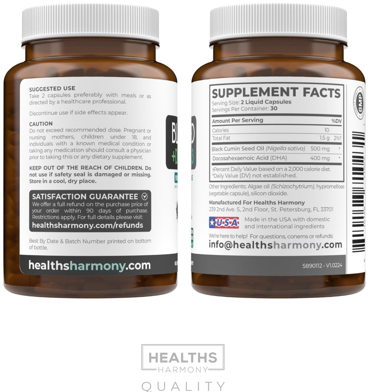 Cold-Pressed Black Seed Oil Capsules - Vegan Non-GMO Nigella Sativa Black Seed Oil Supplement with Omega 3 DHA for Full Body Wellness & Brain Support - Vegan Omega 3 & Thymoquinone-Rich (1 Month)