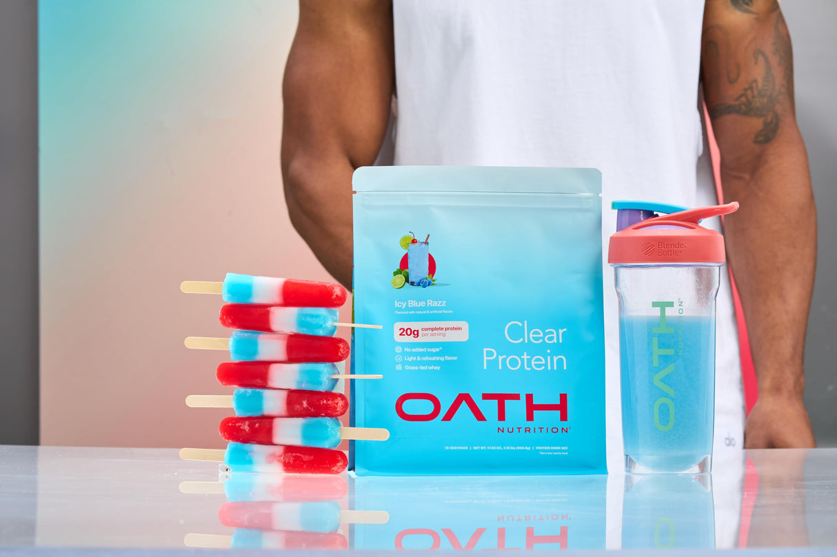 Oath Nutrition Clear Whey Isolate Protein Powder, ICY Blue Razz, 20g Complete Protein per Serving, No Added Sugar, Grass-Fed, 21 Servings