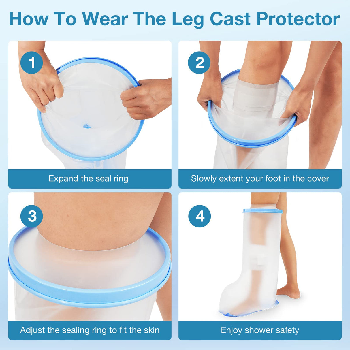 Waterproof Extra Wide Leg Cast Cover for Shower Adults, Extra Large Leg Shower Cover with Non-Slip Bottom, Watertight Foot Protector for Plus Size Adults Surgery Shower Boot