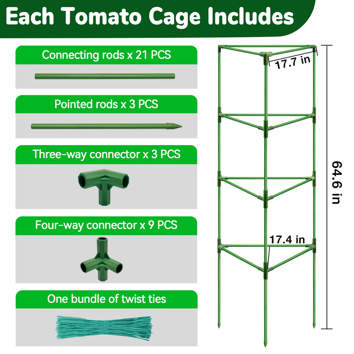 ZeeDix 65 Inch 4 Pack Heavy Duty Tall Tomato Cages for Garden