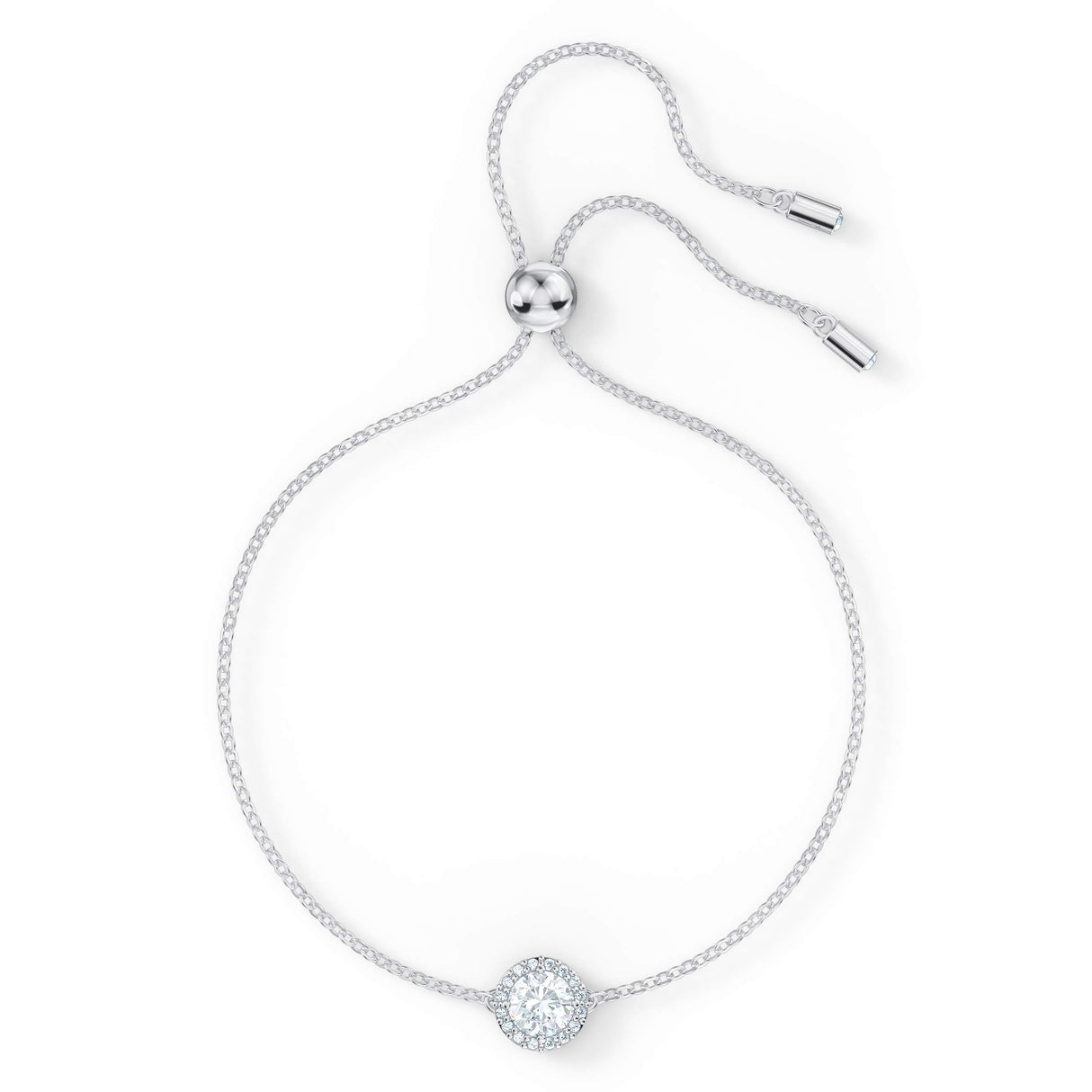 Swarovski Una Angelic Bracelet with Clear Crystals on a Rhodium Plated Chain with a Bolo Style Adjustable Closure