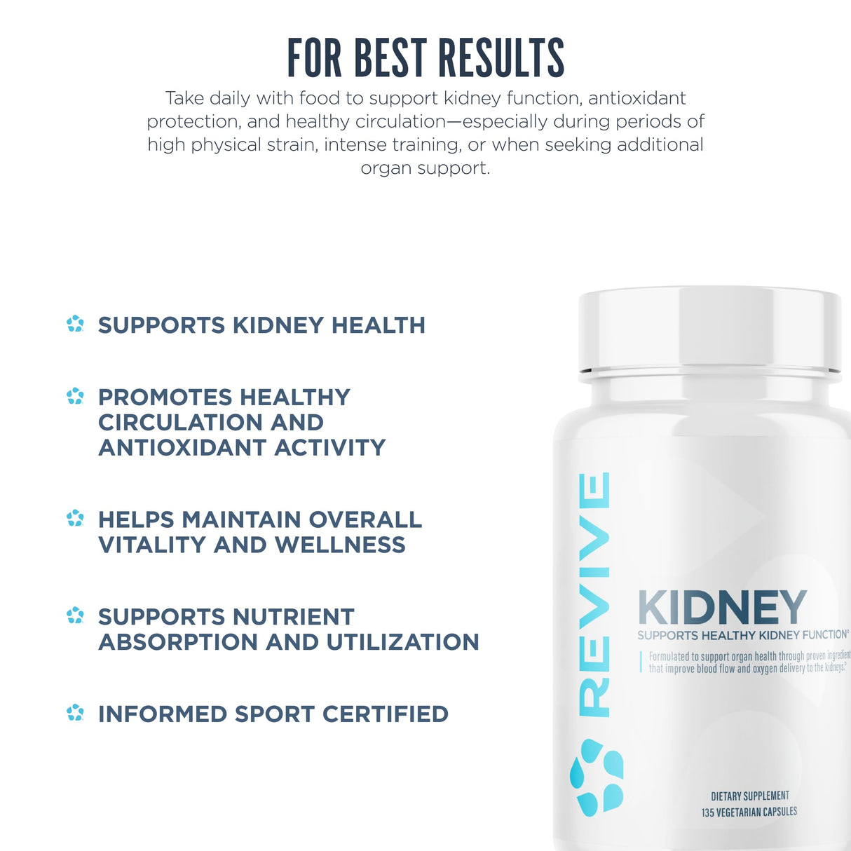 Revive MD Kidney Support Supplement for Men & Women - Kidney Cleanse Detox & Repair Capsules Support Overall Health & Function - Vegan-Friendly, Gluten-Free, & Soy-Free (135 Vegetarian Capsules)