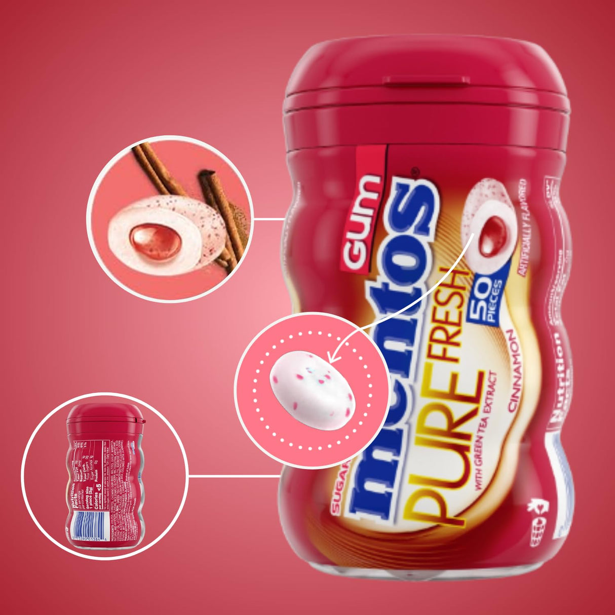 Pure Fresh Sugar Free Chewing Gum with Xylitol, Mento's Cinnamon, Bulk, 50 Piece Bottle (Pack of 2)