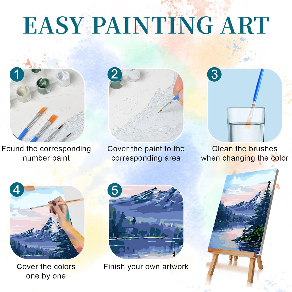 Ninonly 4 Pack Paint by Numbers Kit for Adults Framed Canvas, Art Supplies for Adults Beginners with Easel, Brushes, Acrylic Paint Set for Christmas Gift & Decor, 9 * 12 Inch