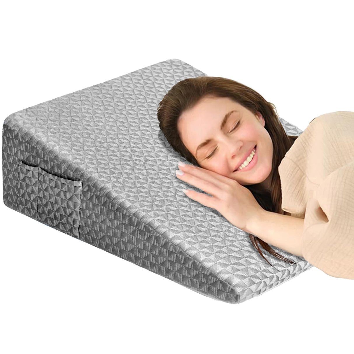COLDHUNTER Wedge Pillow 7.5" Bed Wedge After Surgery, Back Pain Relief, Memory Foam Pillow Triangle Incline Wedge for Back Support, Leg Elevation(Grey)