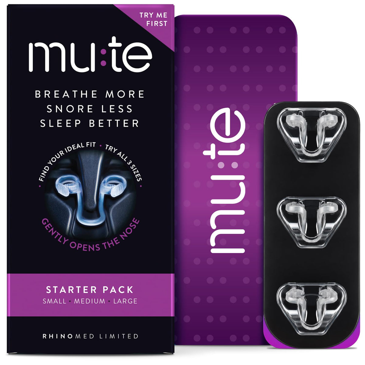 Rhinomed Mute Nasal Dilators for Sleep, Snoring Solution, Starter, 3 Sizes