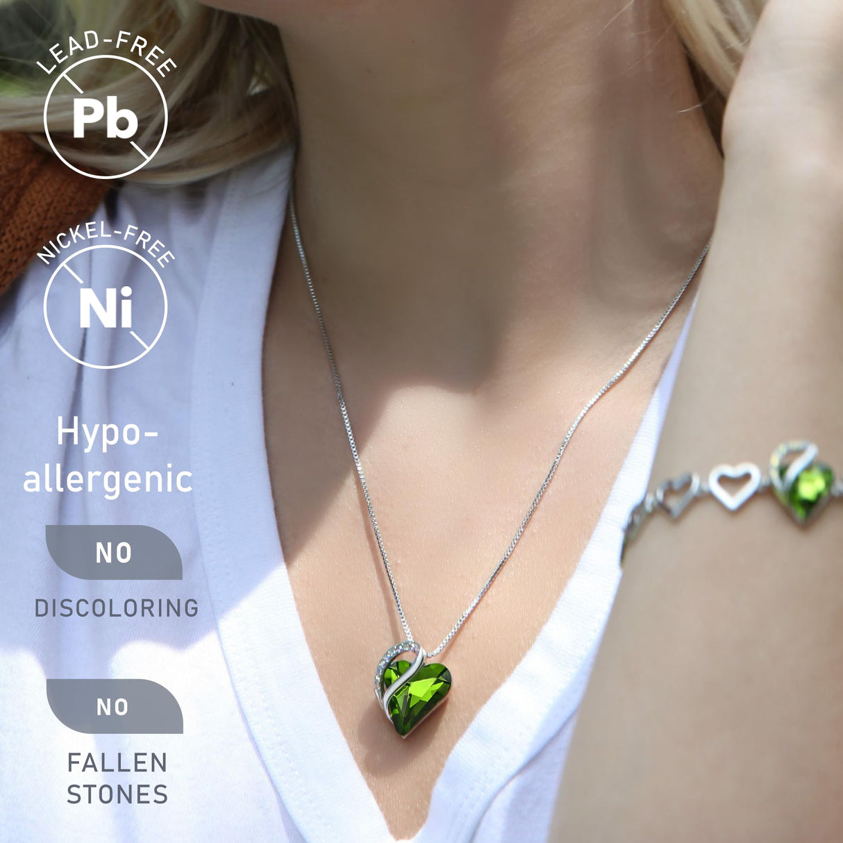 Leafael Gift Necklaces for Women, Infinity Love Birthstone Heart Pendant, Peridot Green Crystal for August, Birthday Jewelry for Her, Mom, and Wife, Silver Plated, 18" + 2" Chain