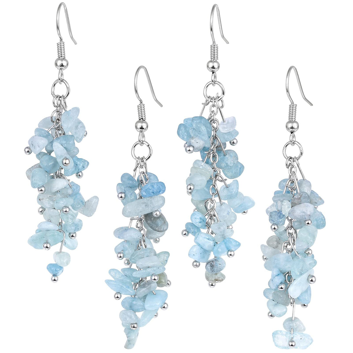 Nupuyai Natural Tumbled Chips Stone Healing Crystal Dangle Hook Earrings for Women, Aquamarine