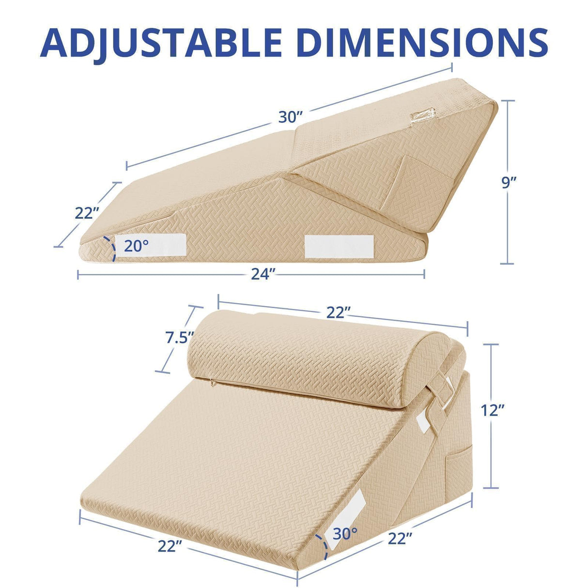 Sasttie Wedge Pillow Set for After Surgery, Adjustable Orthopedic Bed Wedge Pillow Set for After Surgery, Sleeping, Acid Reflux, Back Pain, and Recovery, Beige