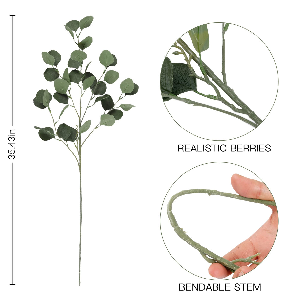 Sggvecsy 6 Pcs Eucalyptus Leaves Artificial Eucalyptus Stems Long Silver Dollar Leaves Faux Leaf Branches Fake Silk Eucalyptus for Spring Summer Home Festival Thanksgiving Christmas Decor (Green)