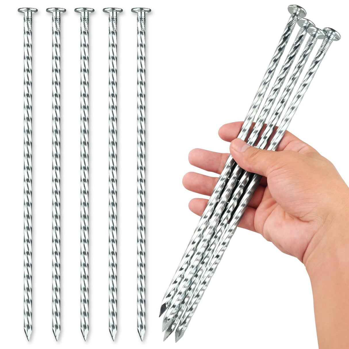 EISENSP 12-Inch Spiral Landscape Stakes, 25 Pcs Galvanized Metal Anchoring Spikes for Paver Edging, Artificial Turf, Weed Barrier, Bright Spike