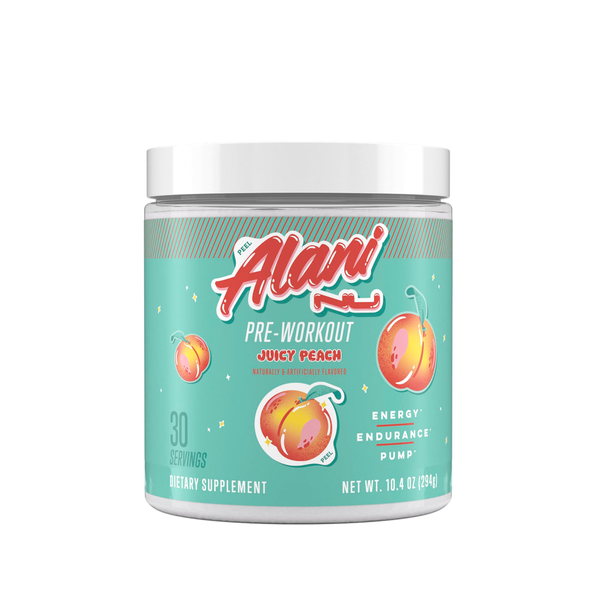 Alani Nu Pre Workout Powder Juicy Peach, Amino Energy Boost, Endurance Supplement, Sugar Free, 200mg Caffeine, L-Theanine, Beta-Alanine, Citrulline, 30 Servings