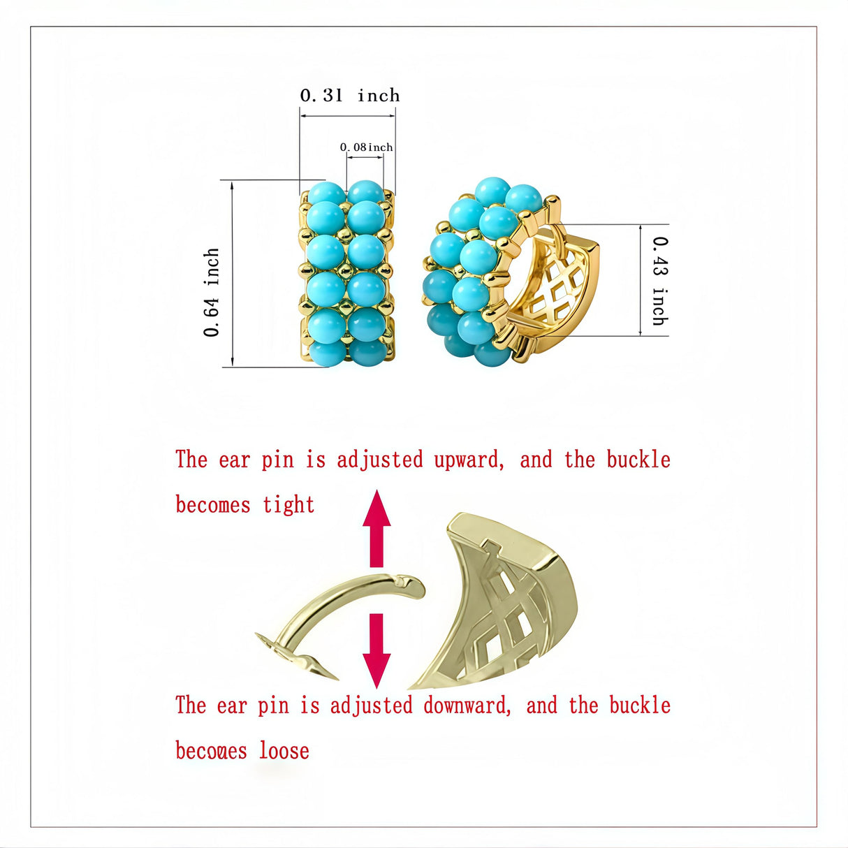 Simulated Turquoise Huggie Hoops Earrings For Women-Small Gold Plated, Boho Unique Dainty Everyday Wear