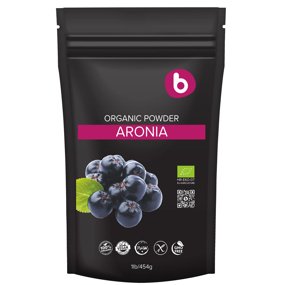 b Organic Aronia Berry Powder - Black Chokeberry Superfood High in Anthocyanins & Polyphenols - Supports Immune System - Chokeberries Organic Superfood - Aronia Berries - Vegan, Gluten-Free - 1lb