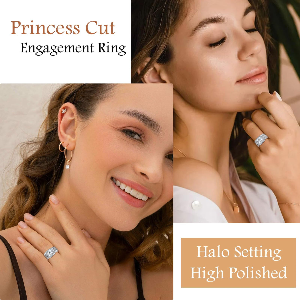 AVECON 5CT Princess Cut Engagement Ring, Promise Wedding Cubic Zirconia White Gold Plated Band Set for Women, Size 7