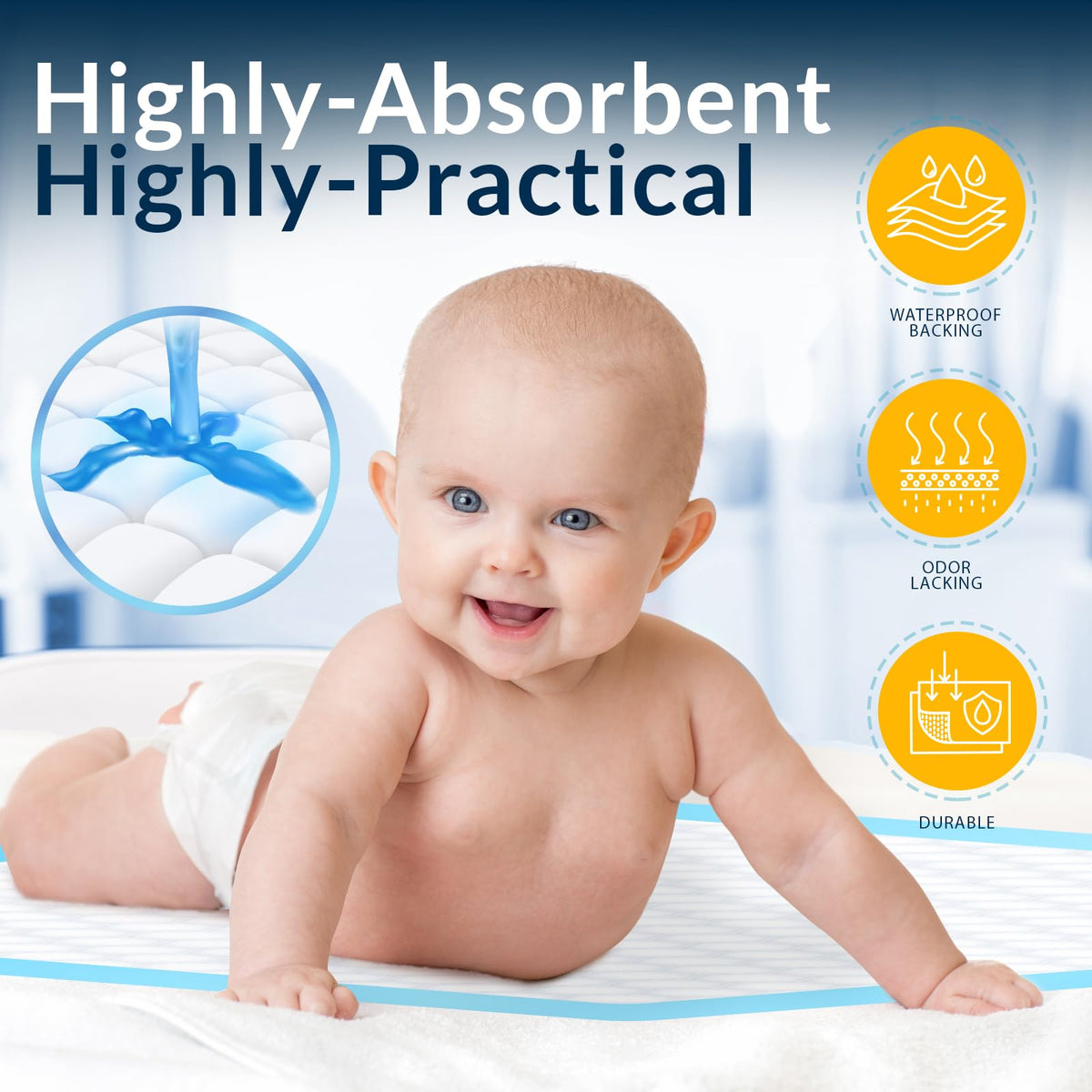 MED Pride Disposable Underpads 17x24 in,Super Absorbent,Incontinence,100 Ct