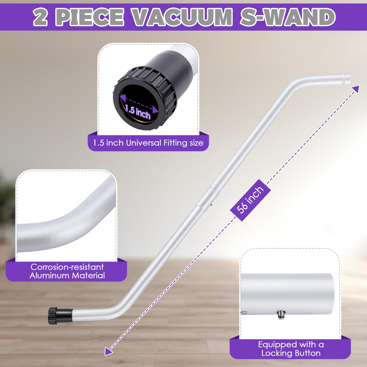 HappyAlley 1 Pack Vacuum Wand Replacement, 2 Piece Aluminum S-Wand Compatible with Proteam Backpack, Commercial Vacuum Parts & Accessories, Also Compatible with Hoover Backpack C2401, Fit 1.5'' Hole