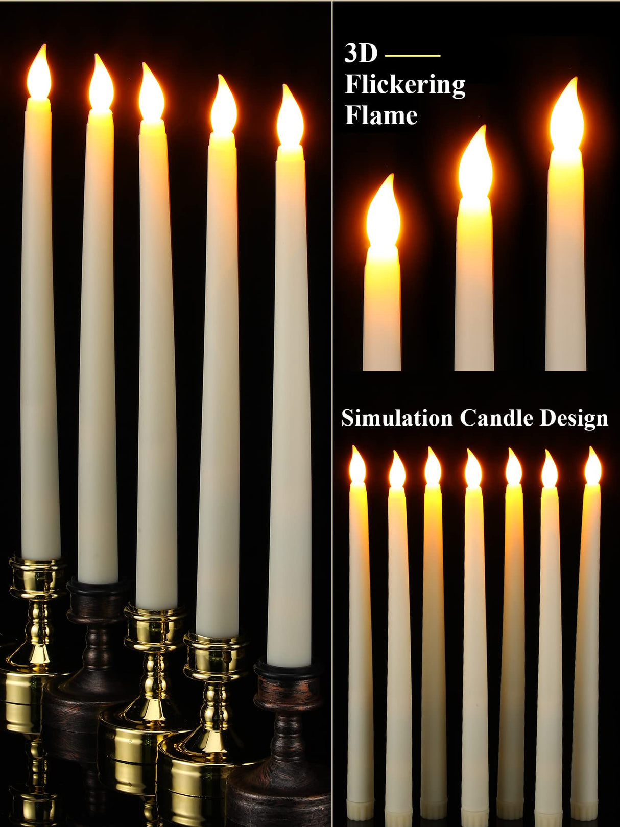 Funtery 48 Pcs Flameless LED Taper Candles 11 Inch Battery Operated Candles Bulk LED Candlesticks Fake Candle Flickering Flames for Christmas Church Wedding Party (Ivory, Classic)