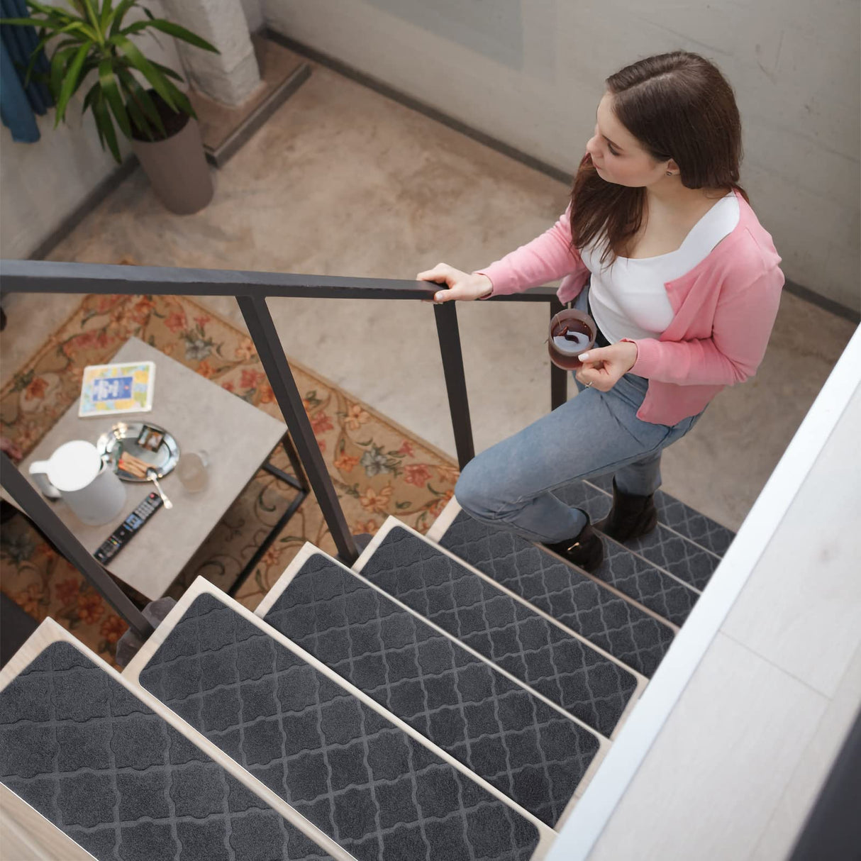 Stair Treads for Wooden Steps 15pcs - 8x30in Carpet Stairs Runner Indoor Non-Slip Stair Mats for Kids Elders and Pets