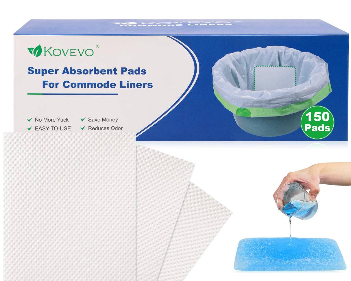 150 Pcs Commode Absorbent Pads for Bedside Toilet Chair Bucket, Commode Liners Pads, Disposable Bedside Commode Pads with Absorbent Gel, Portable Toilet Pads for Medical Care