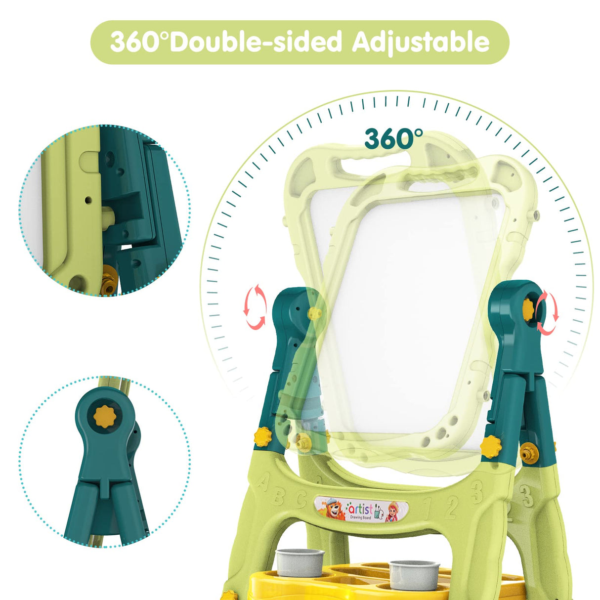 Amagoing Easel for Kids, Adjustable Standing Art Easel for Toddler, Double Magnetic Drawing Board with Painting Accessories, Birthday Christmas Gift for Little Boys and Girls, Middle Size (Green)