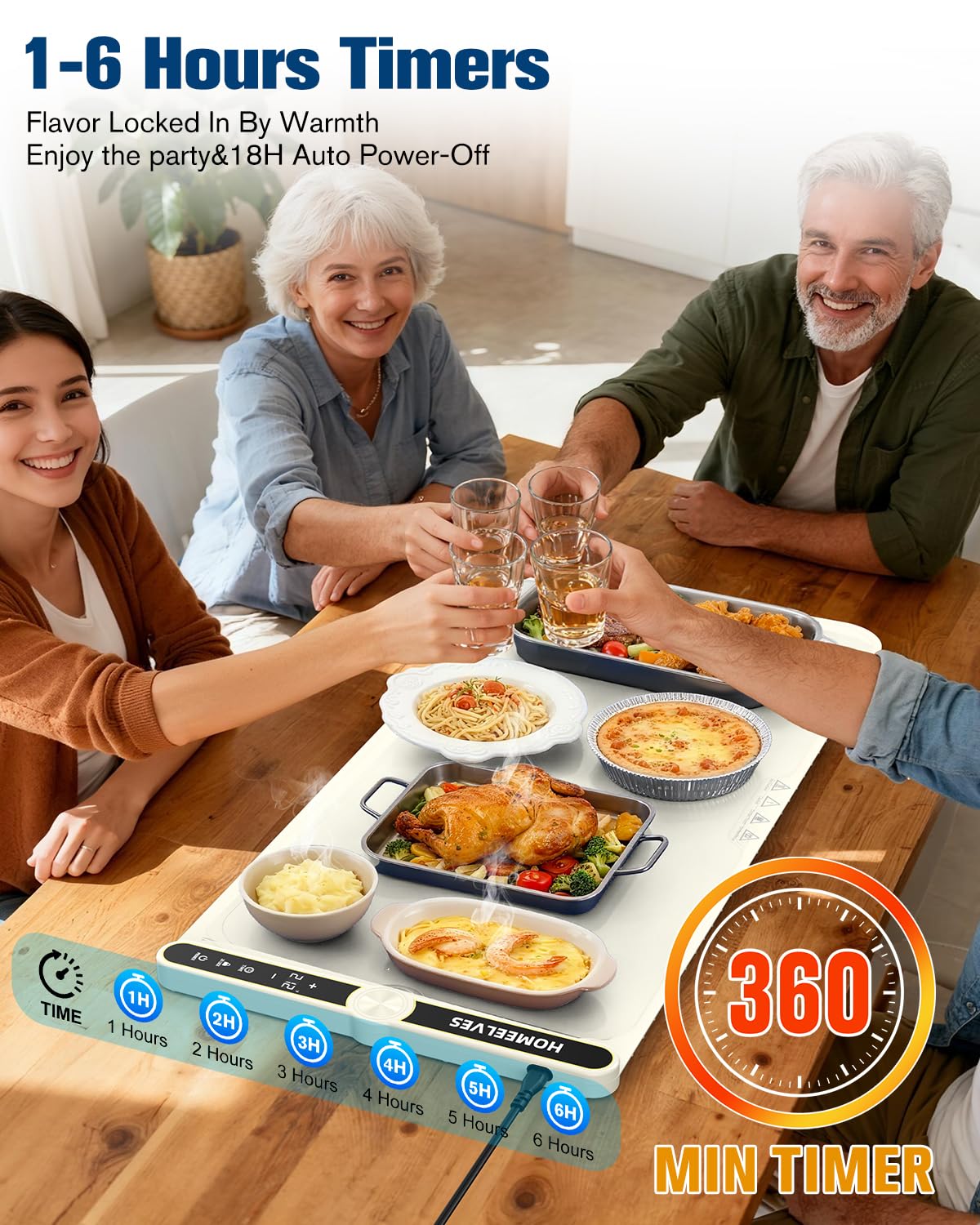 Food Warming Mat Extra Large, Rapid Heating Electric Warming Tray with 9 Temp Setting and 6 Hours Timer,Foldable Warming Trays for Food, Portable Food Warmers for Parties Buffet, Beige