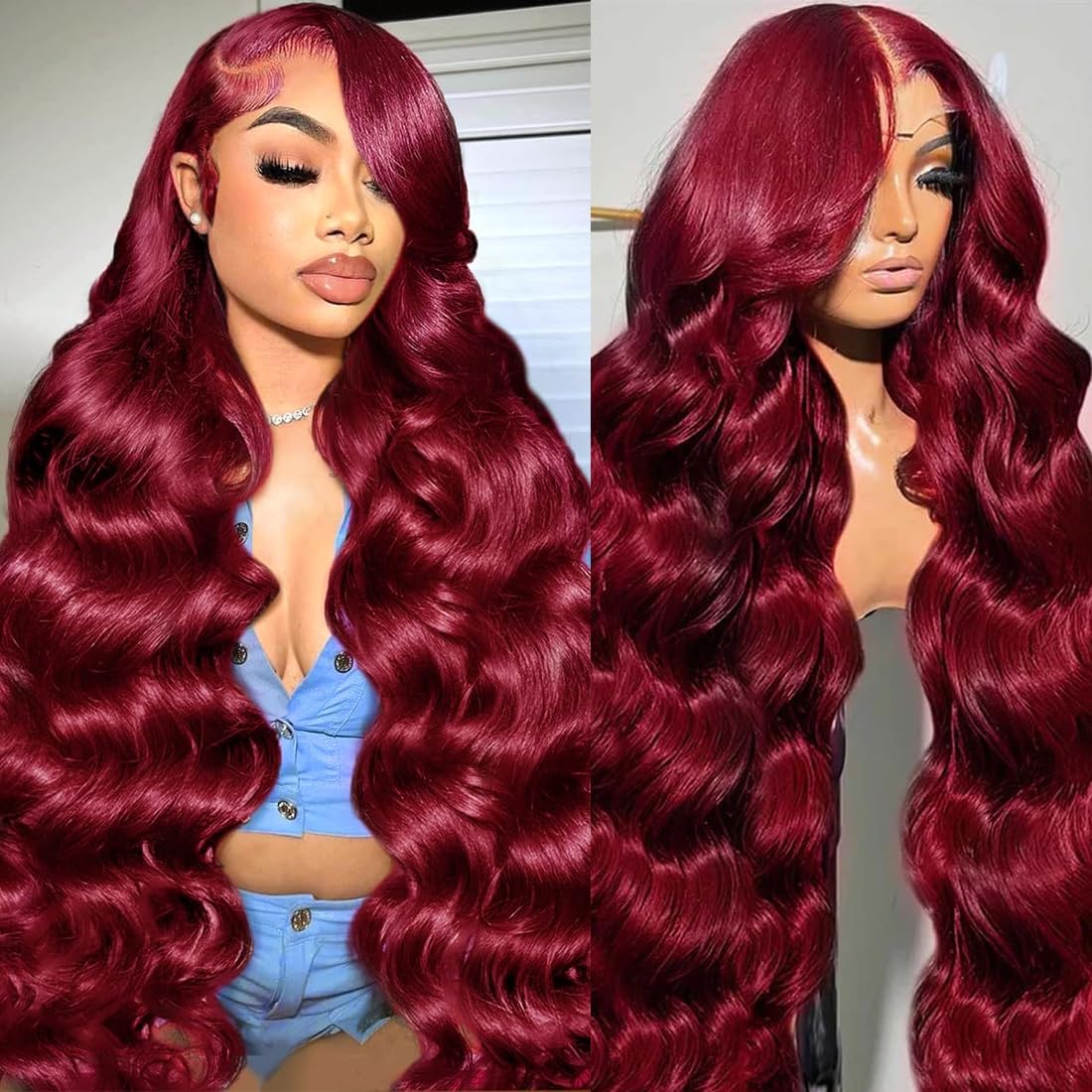 30 Inch 99J Burgundy Wig Human Hair 13x6 Body Wave Lace Front Wigs Human Hair 180% Density 99j Burgundy Lace Front Wigs Red Wine Glueless Wigs Pre Plucked for Women