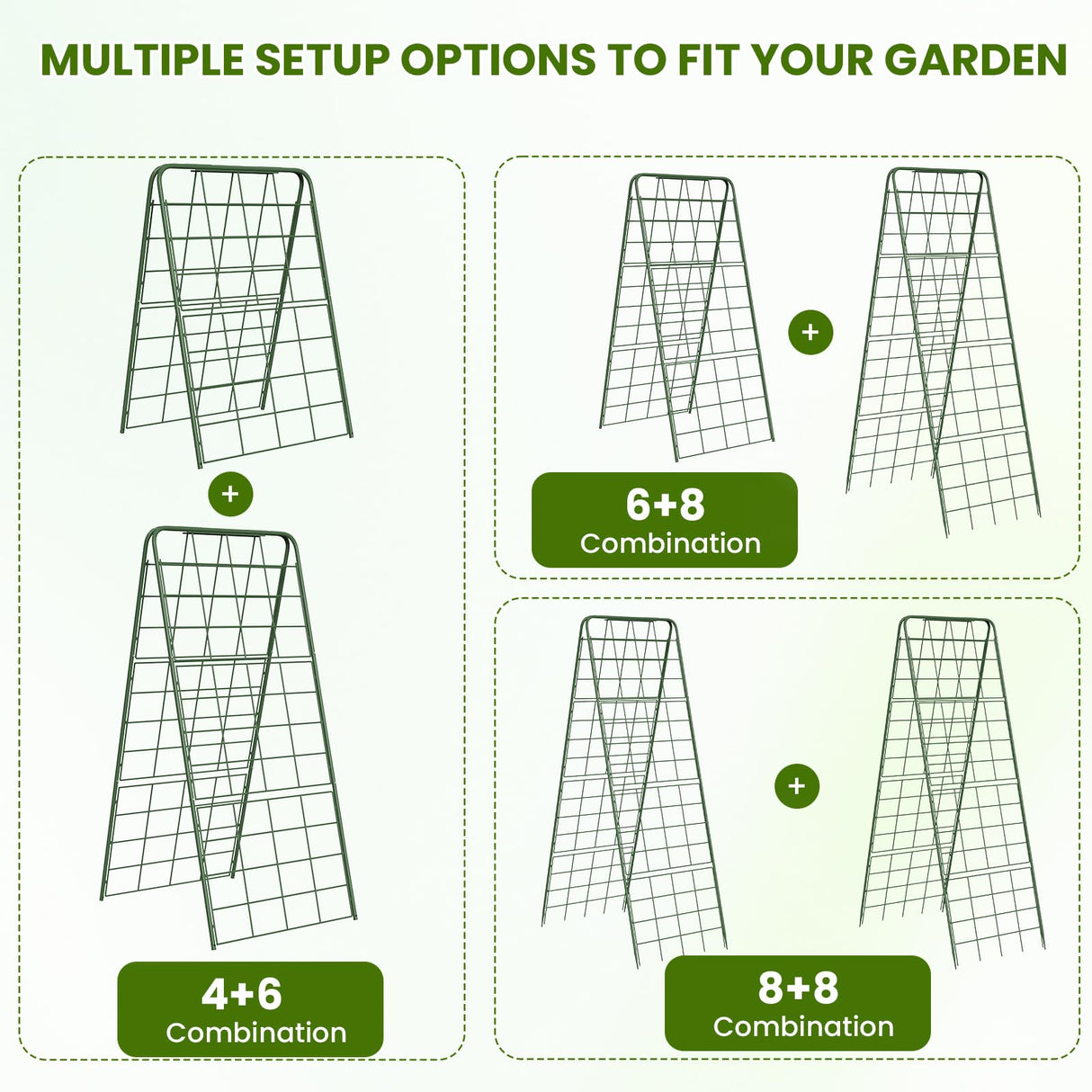 Heavy Duty A-Frame Metal Garden Trellis for Climbing Plants, 50"x17" Inch Tall Plant Support with Clips & Garden Ties for Cucumbers, Squash, Beans & Vines (2)