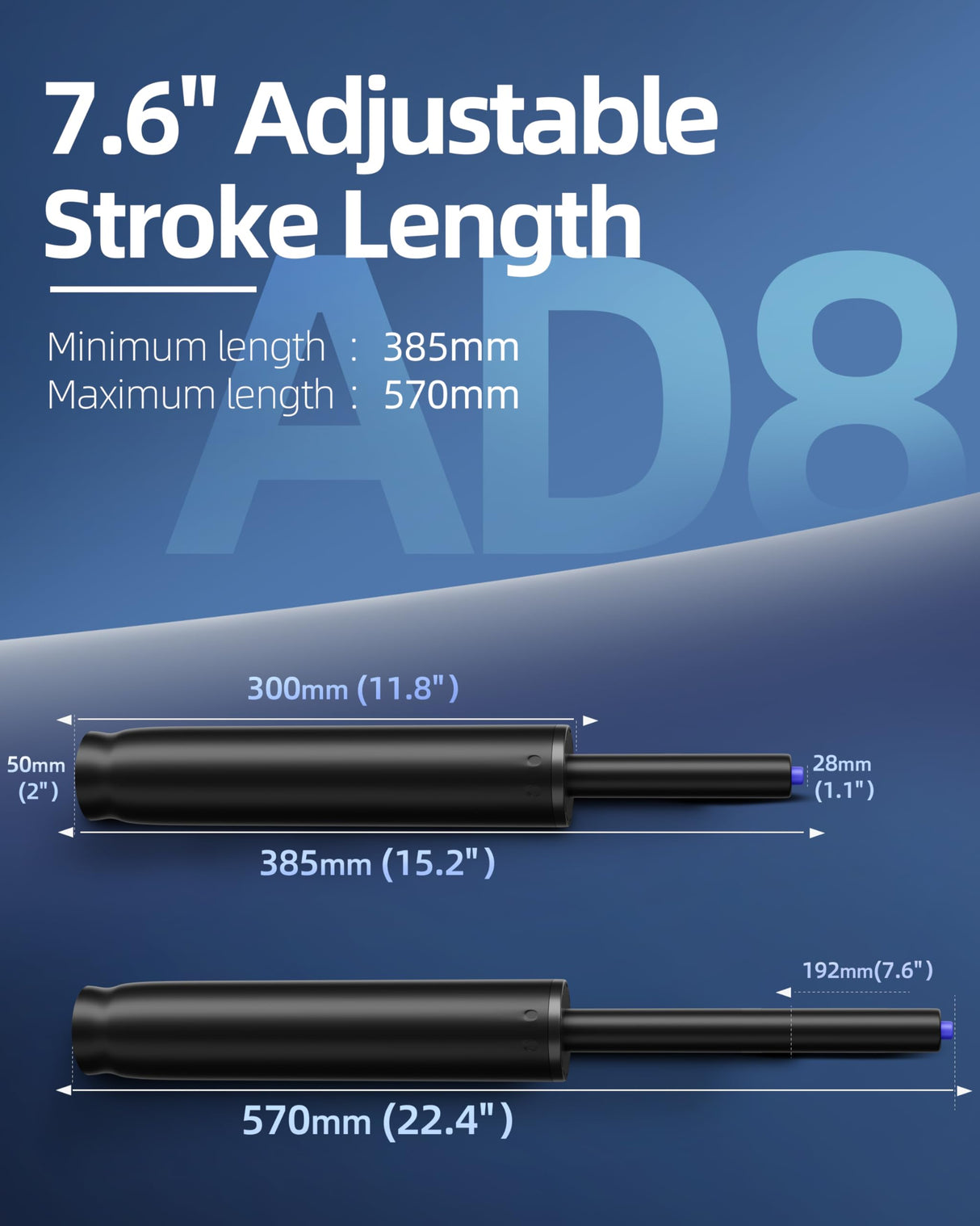 14 Inches-22 Inches Extra Long Gas Lift Cylinder Replacement, 8" Stroke, Hydraulic Pneumatic Shock Piston, Heavy Duty 1000lbs, Universal Fit For Drafting Chairs Bar Stools, Class 4, Black