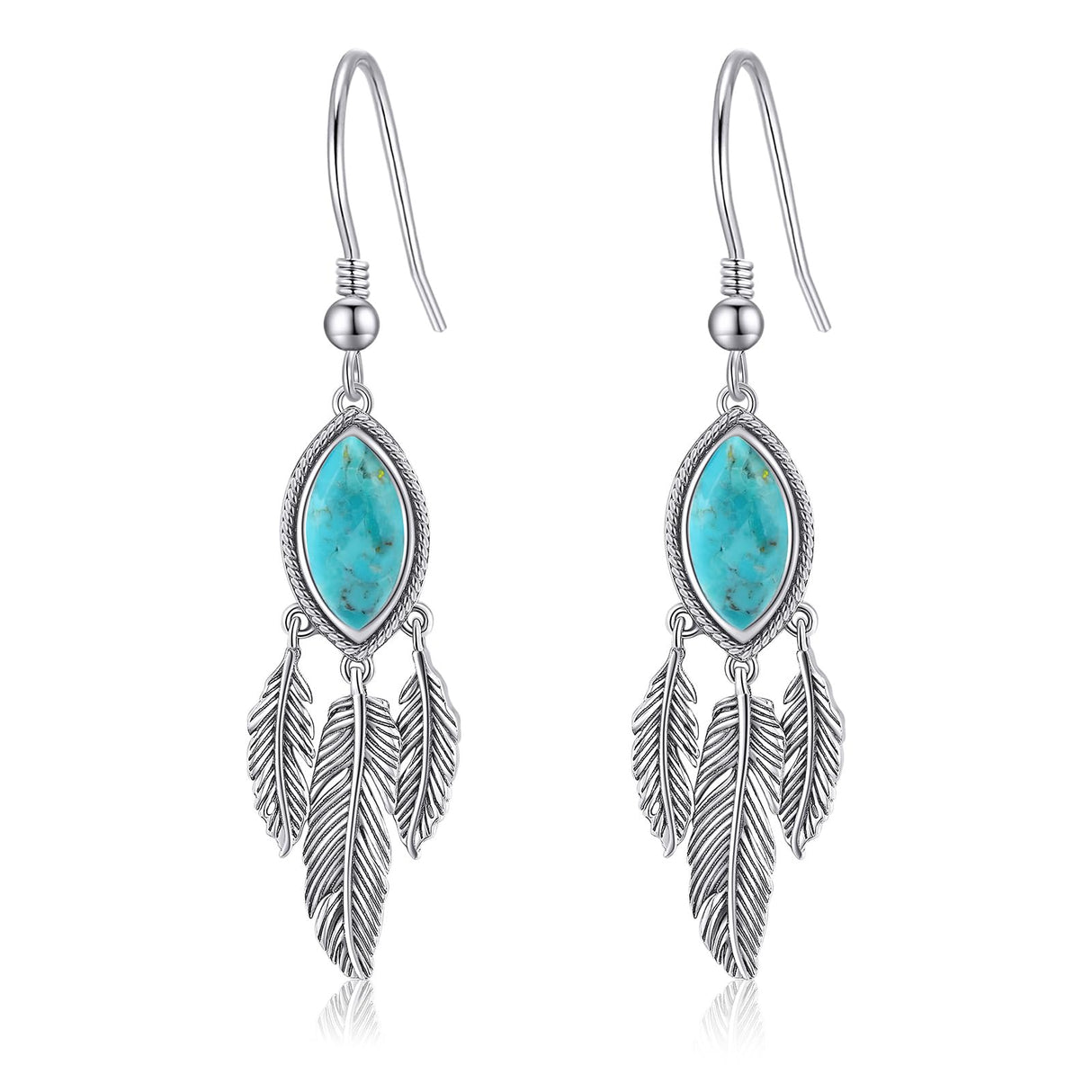 AVECON 2CT Marquise Turquoise Dangle Earrings for Women, Feather Jewelry