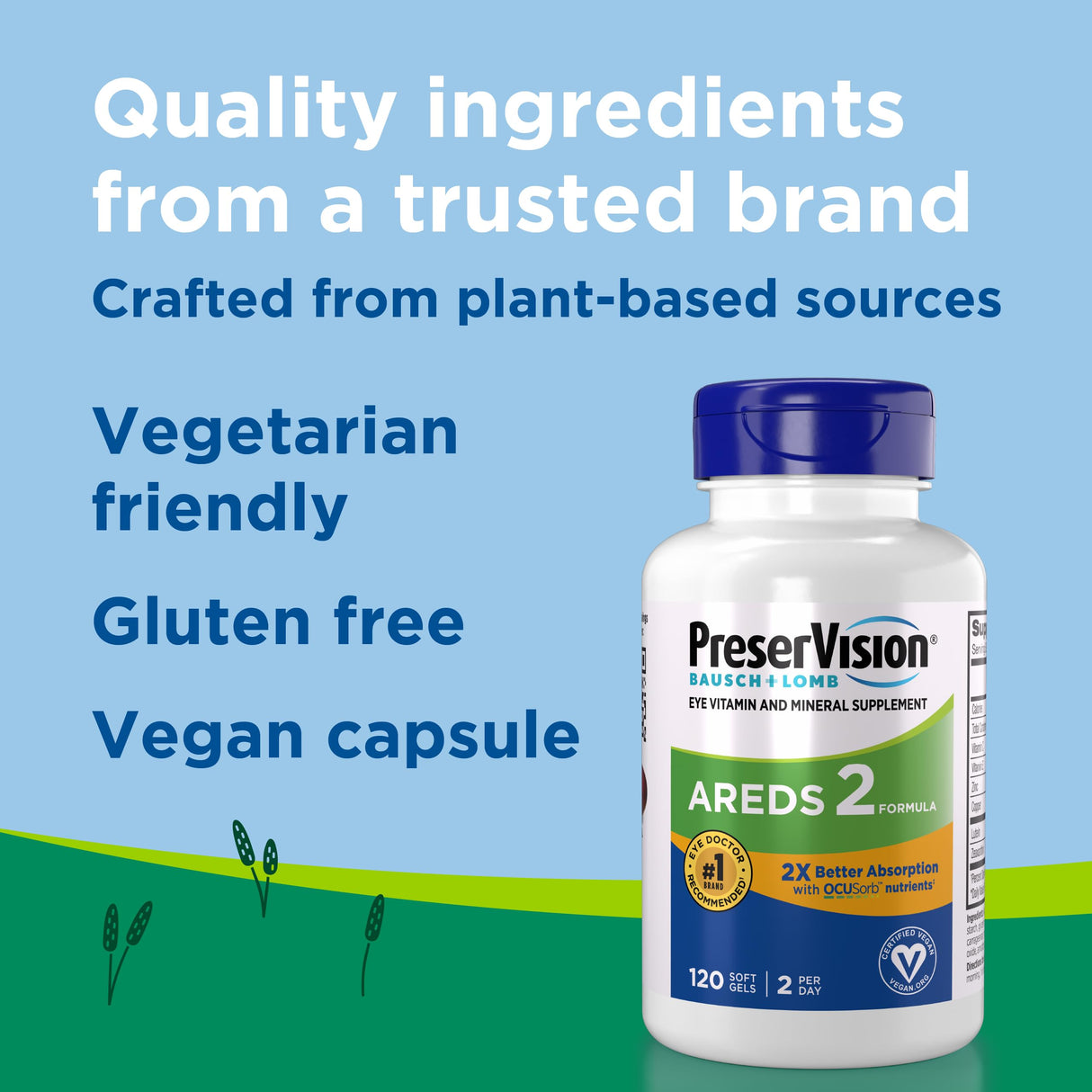 PreserVision AREDS 2 Eye Vitamin & Mineral Supplement with OCUSorb, 120 Vegan Soft Gels, Contains Lutein, Zeaxanthin, Vitamin C & E, Zinc, & Copper, Eye Health Supplements for Adults