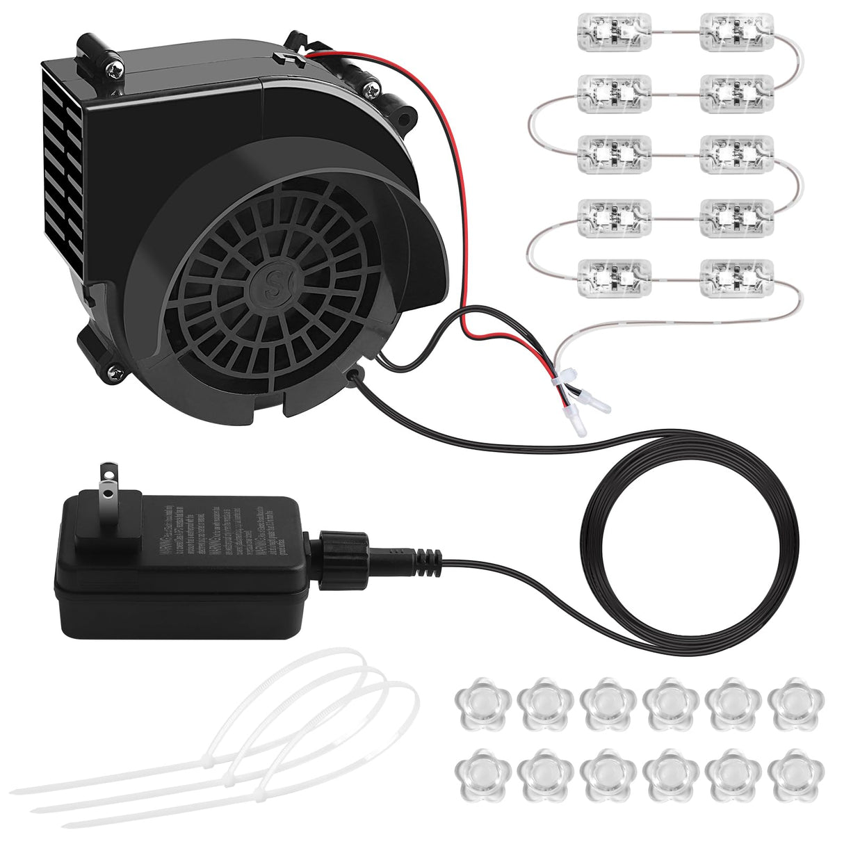 Lorvain 2.5A Replacement Air Blower for Inflatables, Replacement Inflatable Air Fan Blower with 10 White LED Lights & 12v/3A Adapter for Halloween Christmas Outdoor Inflatable Fan Blowers