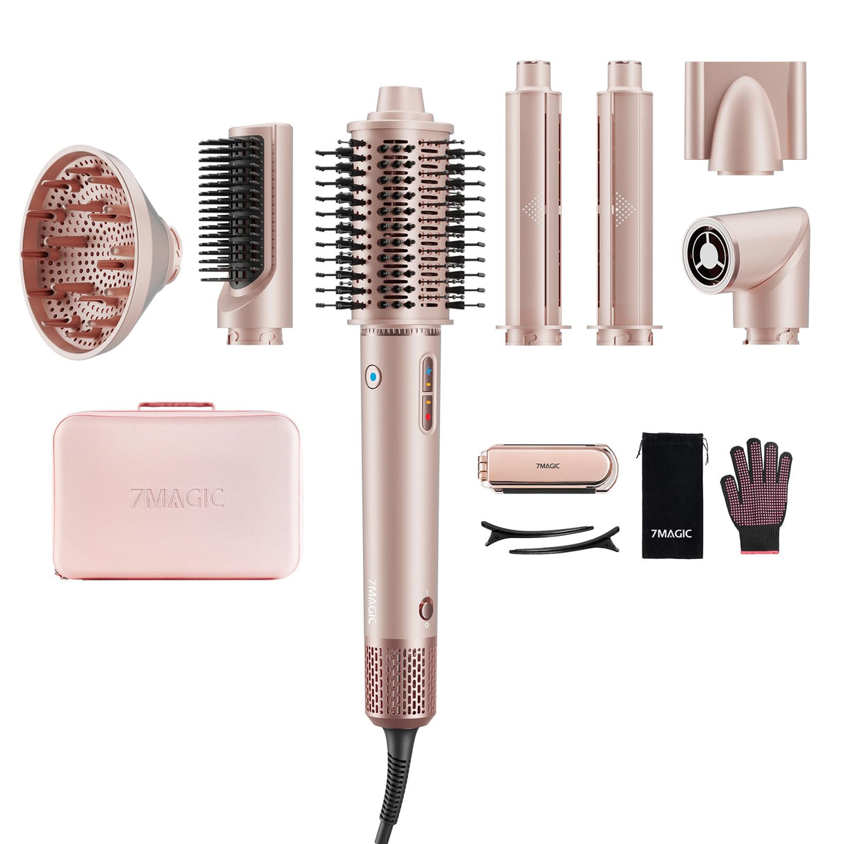 7MAGIC 7 in 1 Hair Styler & Hair Dryer Brush, 110,000 RPM High-Speed Blow Dryer with Negative Ions for Frizz-Free Styling Fast Drying Curling Volumizing Straightening, Hot Air Styler with Travel Case