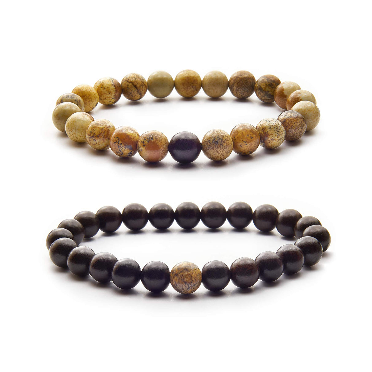 Anavego True Bond Matching Couples Bracelet Set with Storage Box. Wooden & Jasper 8 Millimeter Beaded. Unique 5 5th Year Marriage Wood Gifts for Him Her Boyfriend Girlfriend Husband Wife