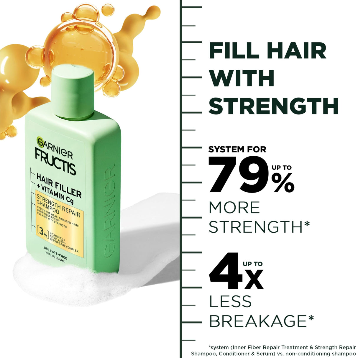 Garnier Fructis Hair Filler Strength Repair Shampoo and Conditioner Set with Vitamin Cg, Weak Hair Care, 10.1 Fl Oz, 2 Items, 1 Kit