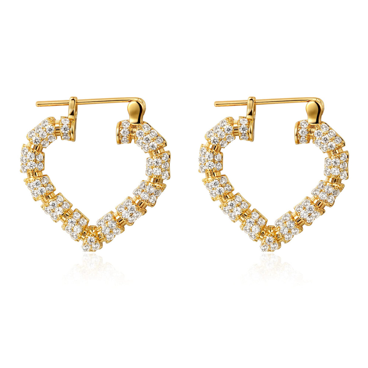 Heart Hoop Earrings for Women 14K Gold Plated Hypoallergenic Bamboo Cubic Zirconia Hoops Lightweight Heart Huggie Earrings for Women Jewelry Gift
