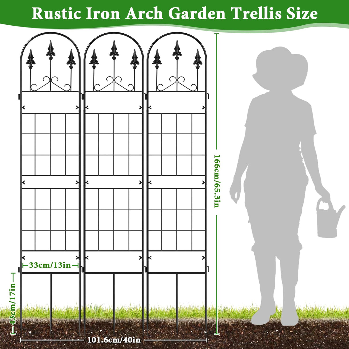3 Packs Metal Garden Trellis for Climbing Plants (65.3'' x 40'') Rustproof Metal Garden Flower Rose Trellis, Outdoor Climbing Clematis Trellis Cucumbers Support for Courtyards Lawns