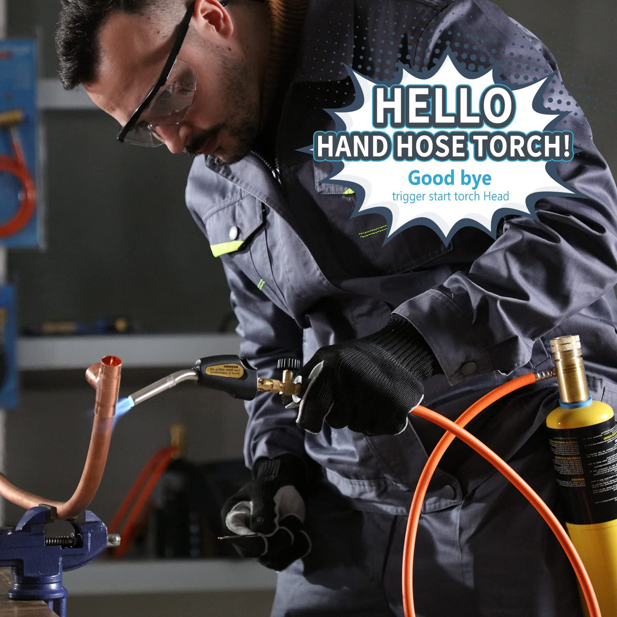TAUSOM Propane Torch Hose Kit, Mapp Gas Torch Heat 3600℉ Map Gas Torch Kit Trigger Start & Heat Adjustment, Soldering Welding Torch Fuel by MAPP, Map/Pro,Propane(Includes Cylinder Clip)