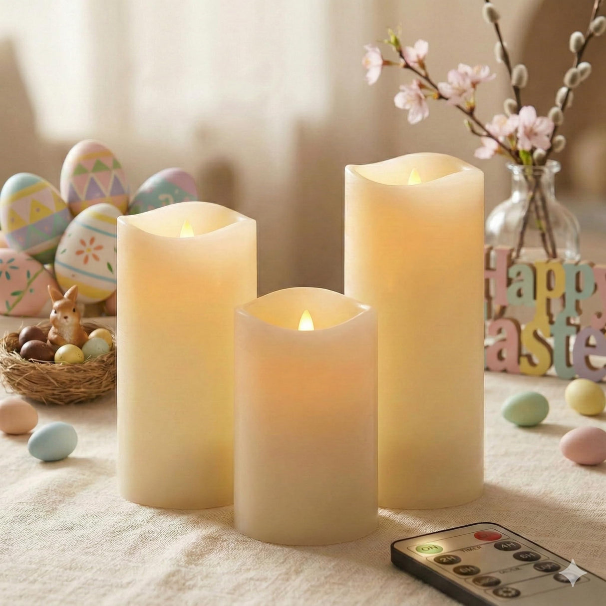 Enido Flameless Candles Led Candles Pack of 12 Battery Candles (D2.15'' x H4''5''6'') Waterproof Outdoor Indoor Candles with 10-Key Remotes and Cycling 24 Hours Timer (Plastic)