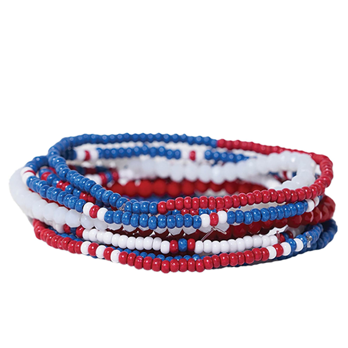 INK + ALLOY Game Day Bracelets for Women, Beaded Bracelet Stacks for Fans, Handmade Jewelry for College Students, Teachers, Team Gifts, Set of 10 (Red, White + Blue)
