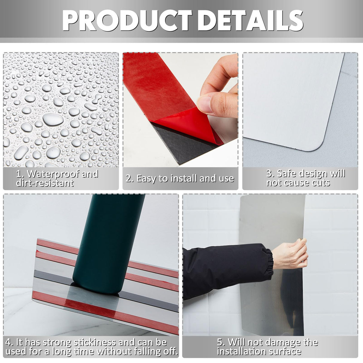 Gisafai 1 Pcs 24 x 16 Inch Stainless Steel Backsplash Panel Hand Dryer Splash Guard Wall Backsplash Protector with Ultra Strength Adhesive for Bathroom, Kitchen, Stovetop